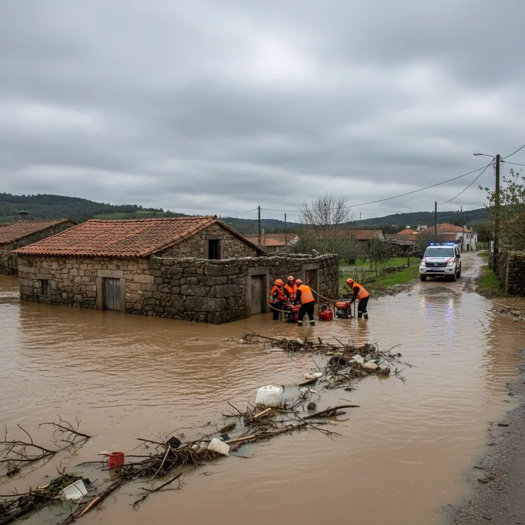 Volunteers pumping water from a flooded house in Portugal’s Oeste region