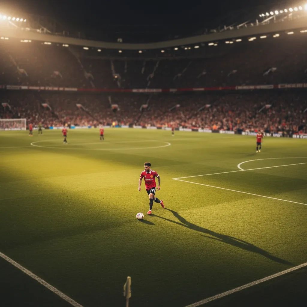 Manchester United midfielder in action during Premier League match, stadium background