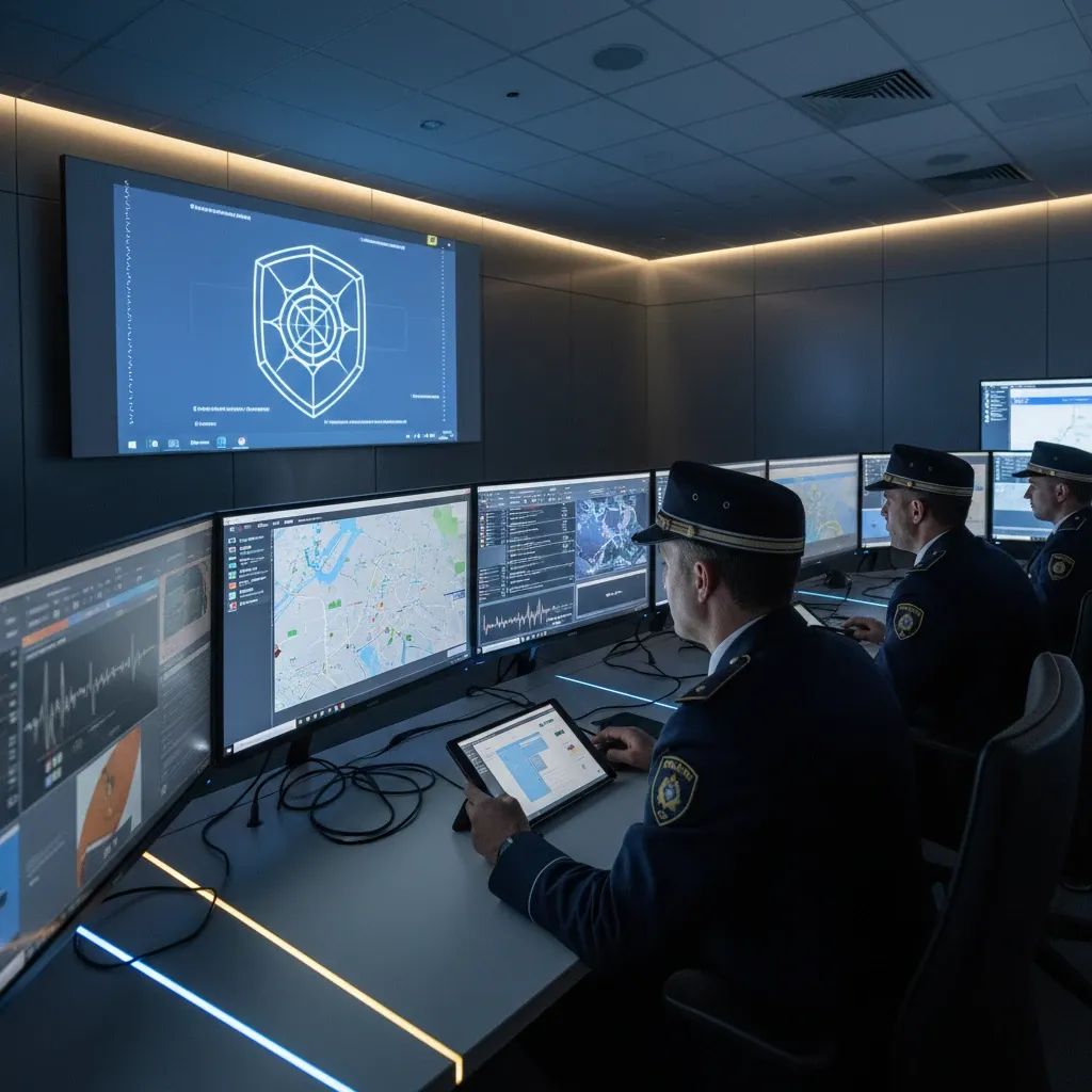 Portuguese police command center monitoring digital drug trafficking networks on computer screens
