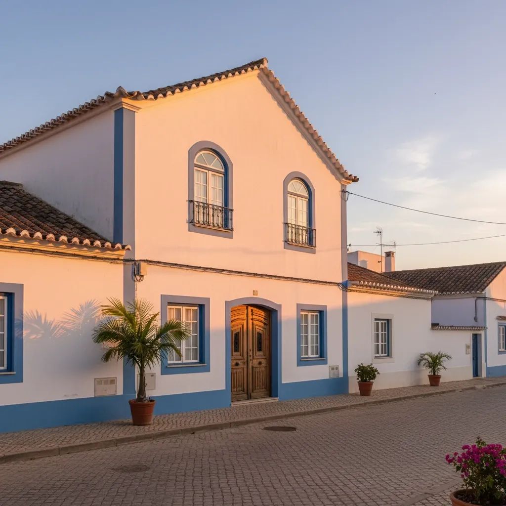 White-washed rental apartments in São Brás de Alportel under warm afternoon light