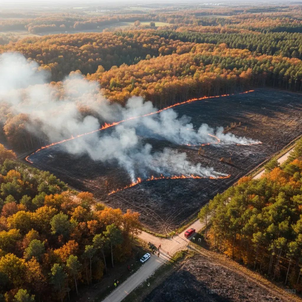 Portuguese forest landscape showing fire prevention management and cleared zones in Águeda region