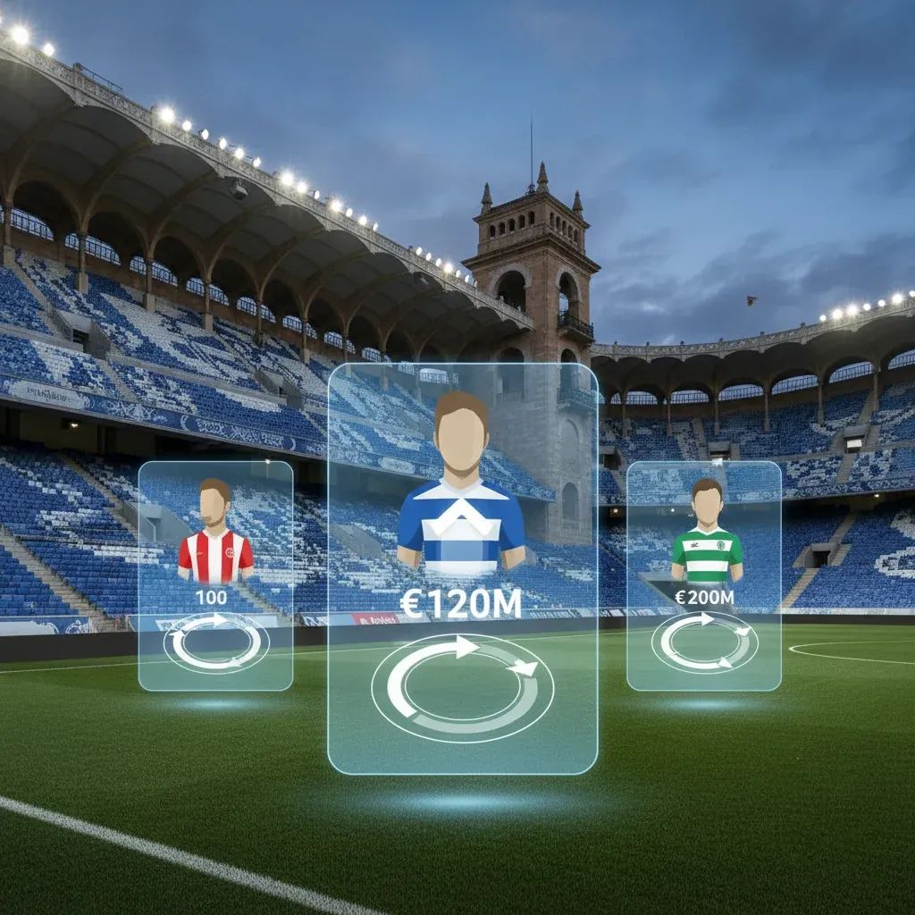 Professional football transfer announcement graphic featuring modern sports news design elements