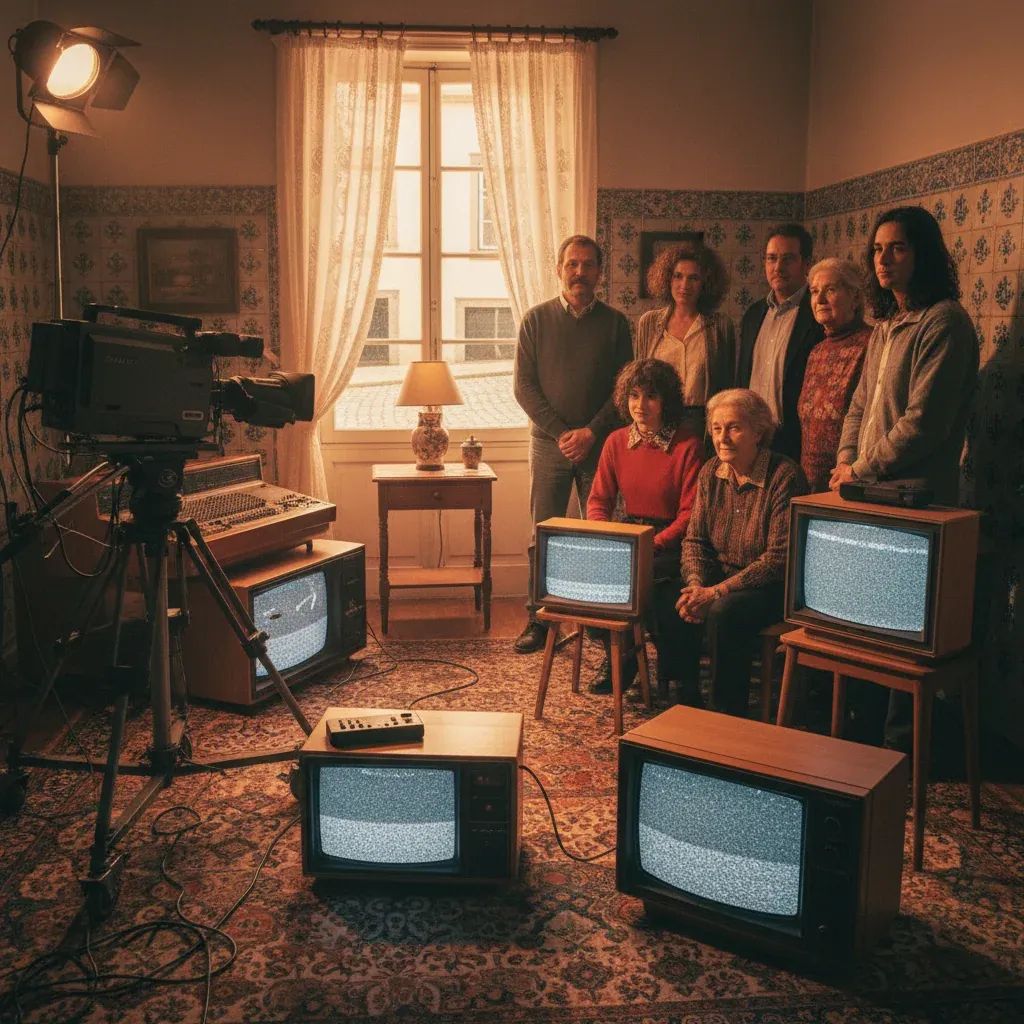 Vintage 1990s television studio with nostalgic equipment and warm retro aesthetics