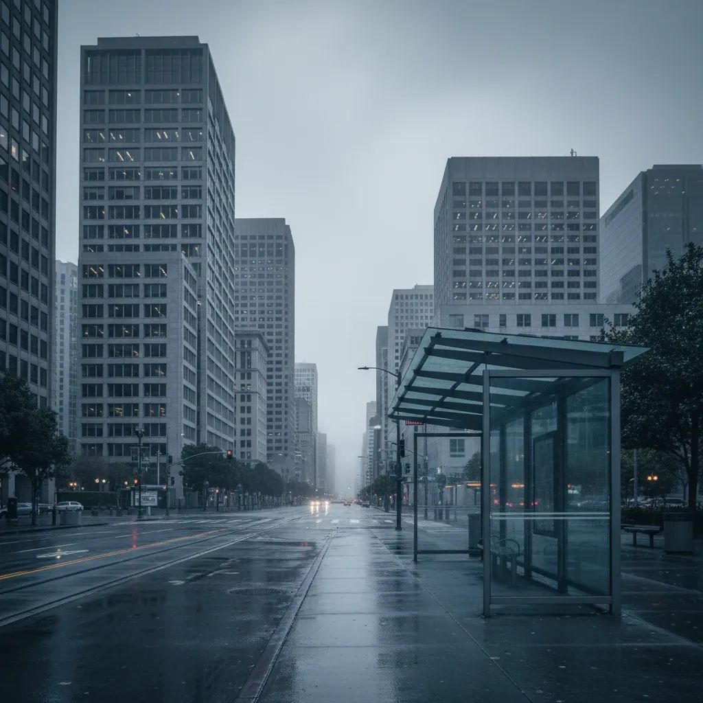 San Francisco West Portal street scene with bus shelter where tragic accident occurred