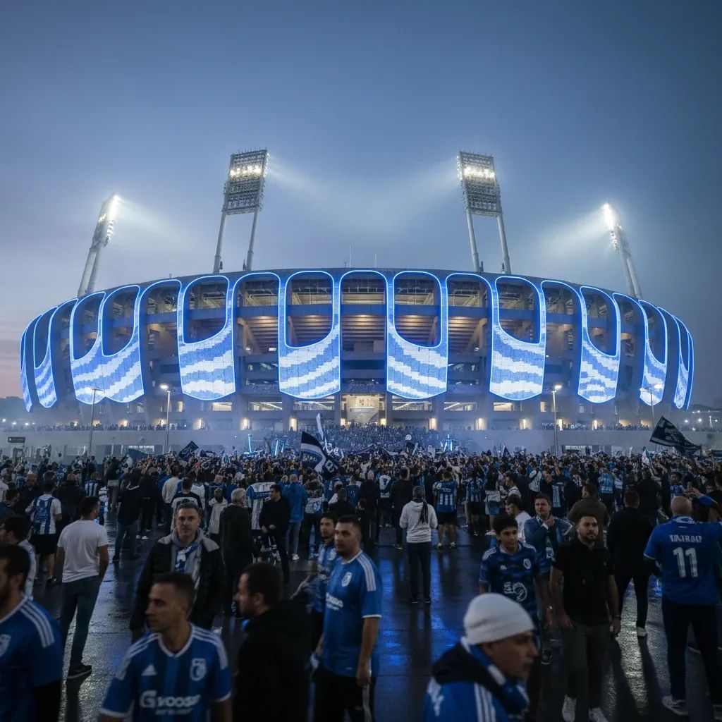FC Porto stadium lit up in evening celebrating championship victory