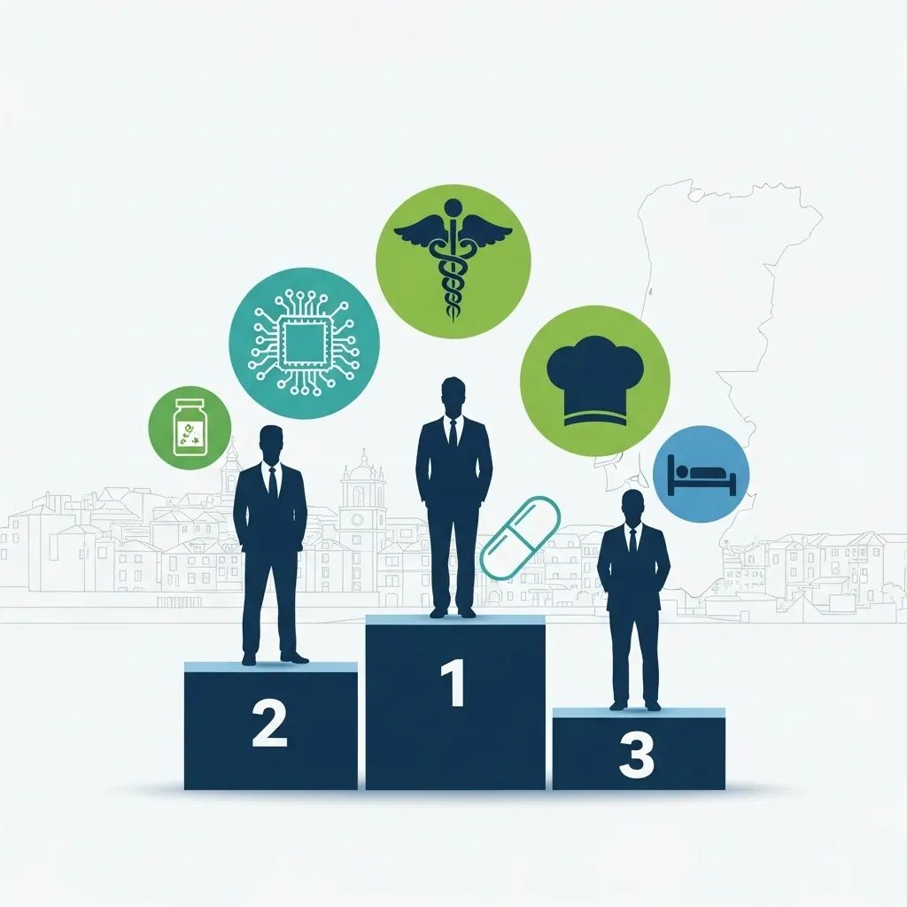 Infographic showing podium with professionals representing Portugal’s 2025 Best Workplaces list