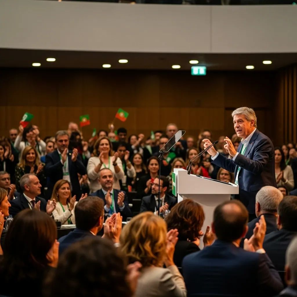 Party delegates applaud as speaker addresses the PAN congress in Coimbra