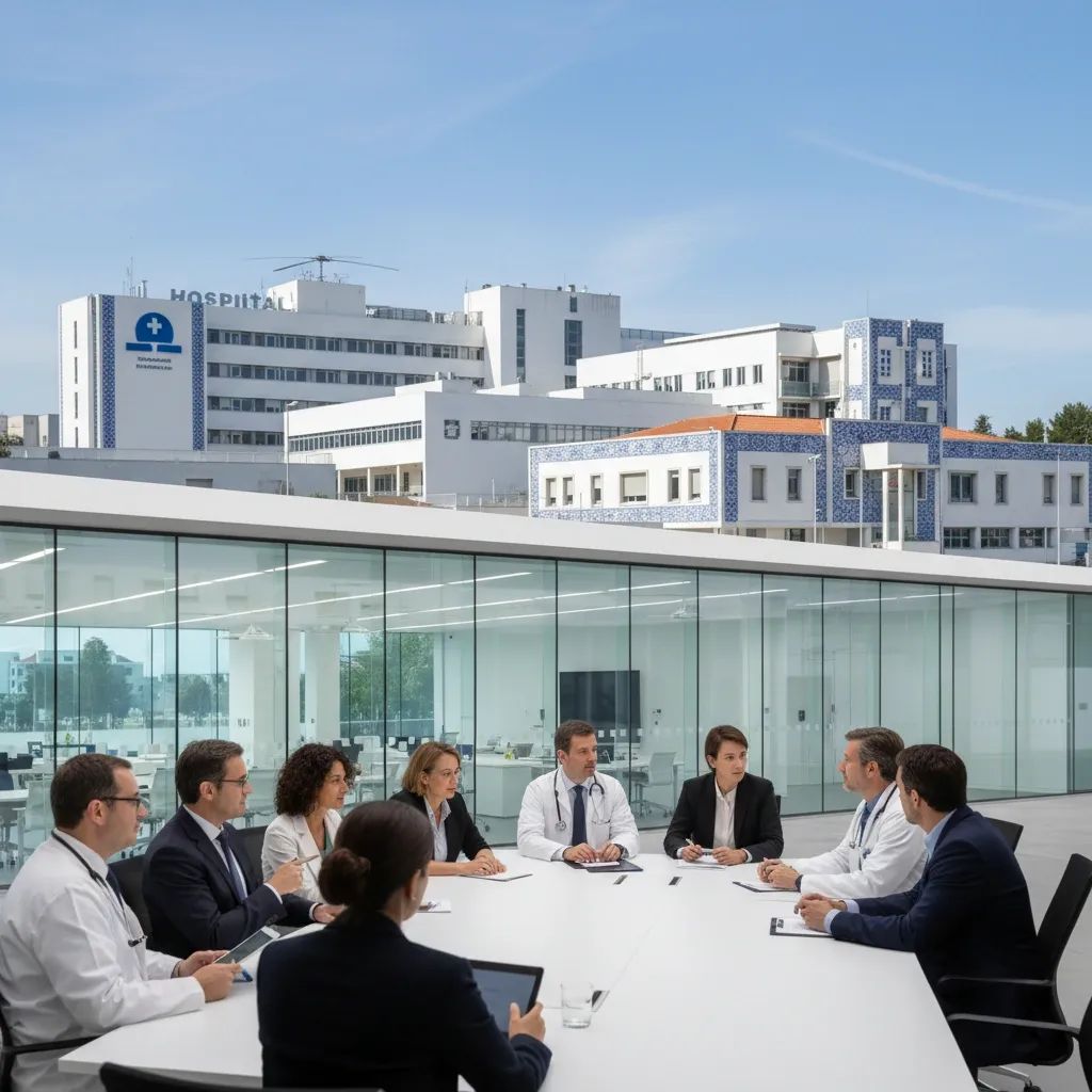 Healthcare professionals and administrators in modern office discussing health system governance and leadership appointments