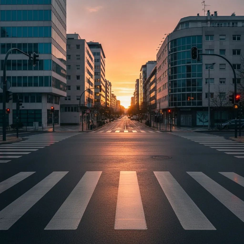 Empty pedestrian crossing in Amadora at evening time where hit-and-run incident occurred