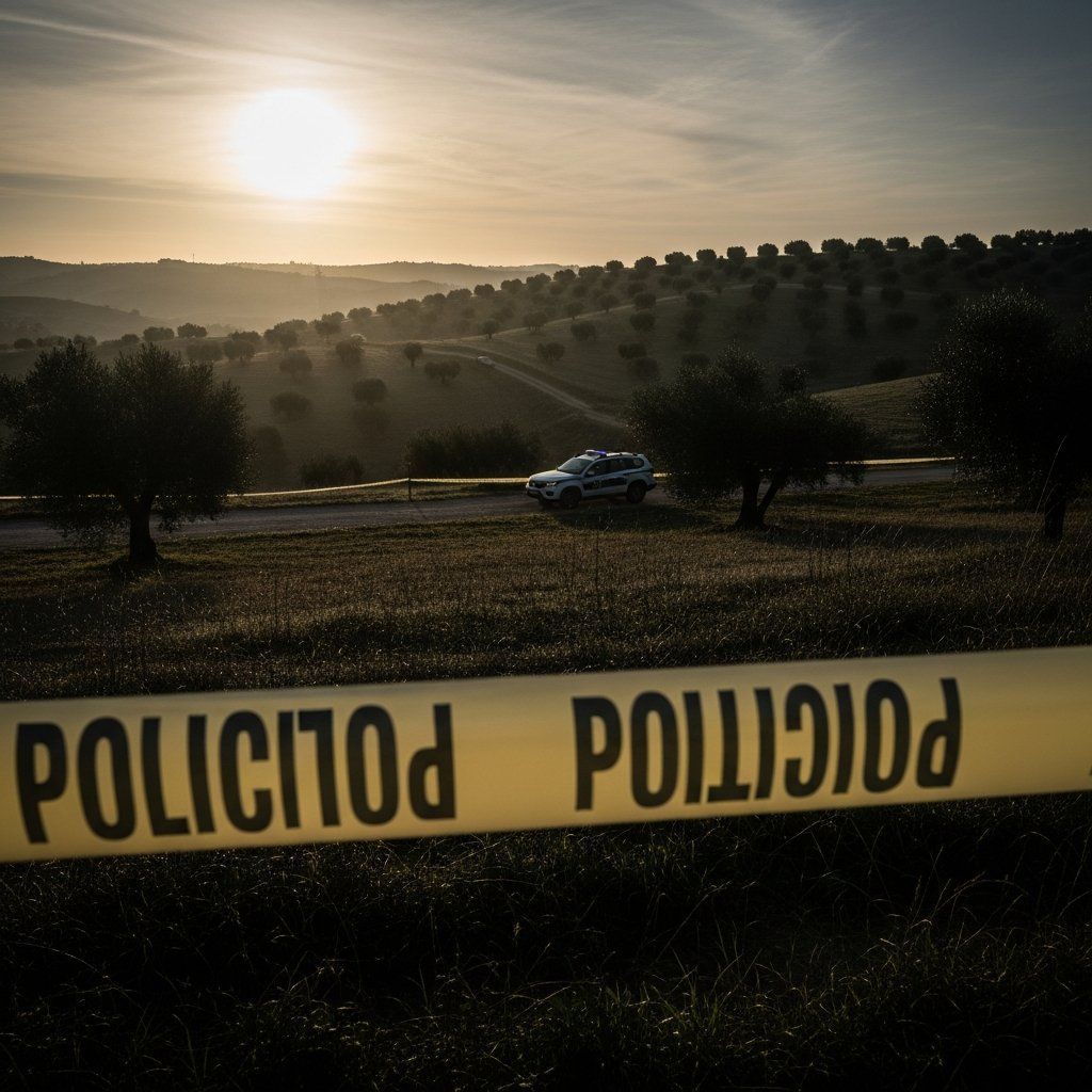 Alentejo farmland cordoned off with police tape at dawn