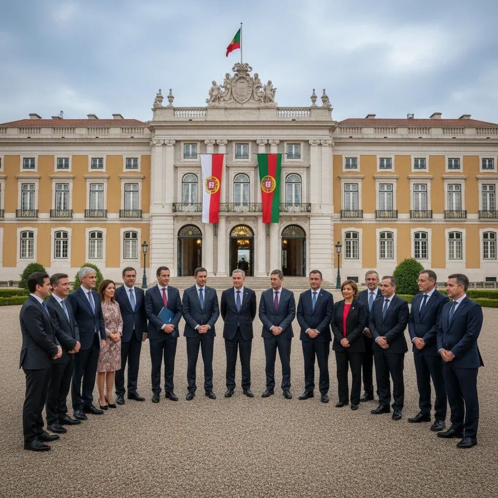 Portuguese government officials at institutional ceremony during presidential transition planning