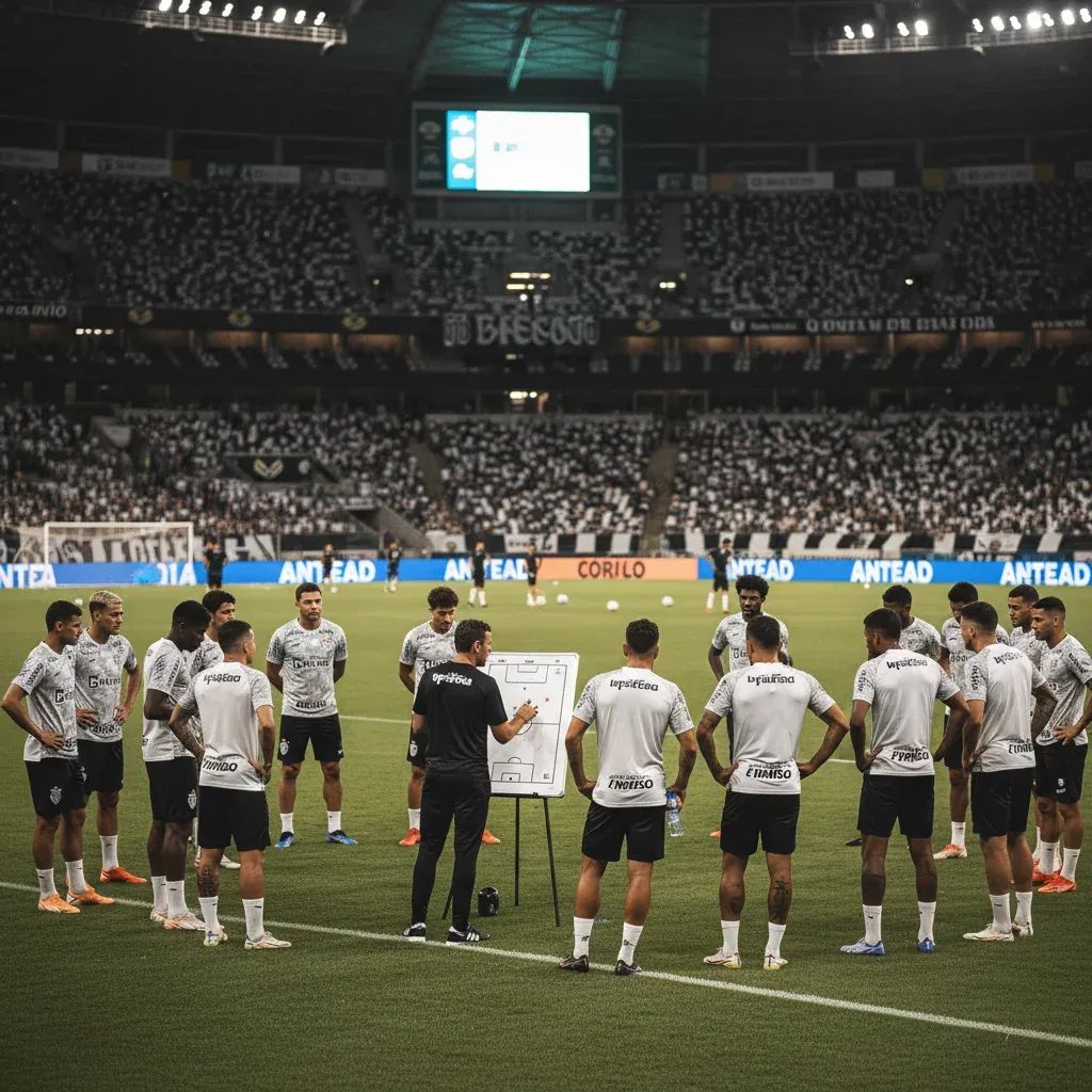 Football coach addressing Botafogo team during training session at Rio de Janeiro stadium