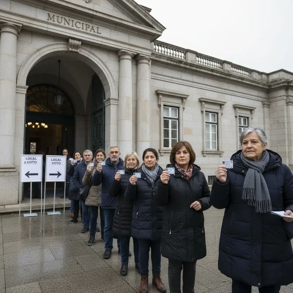 Voters queue outside Portuguese municipal building to cast early ballots in the presidential runoff