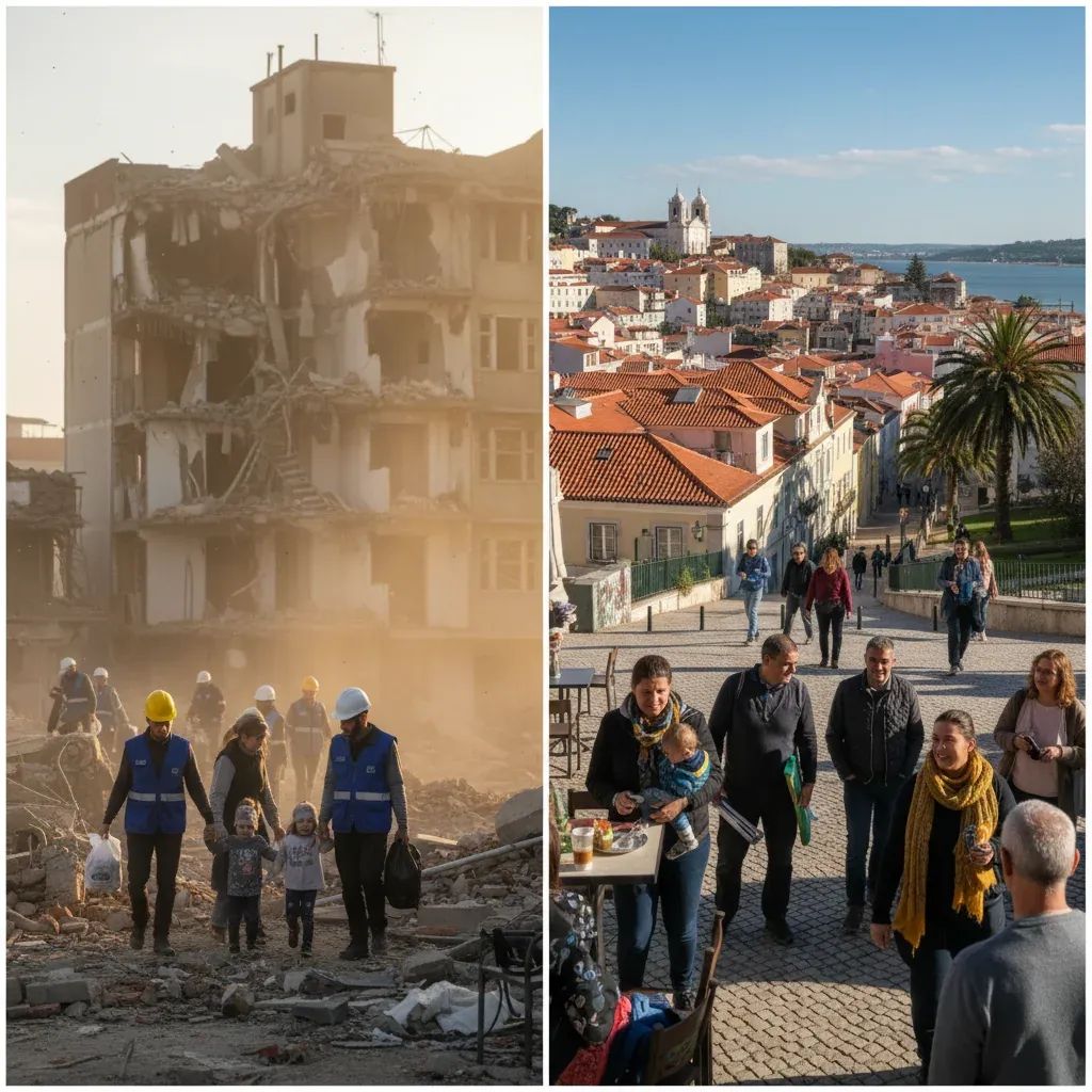 Ukrainian refugee community integrated in Portugal with humanitarian context, showing resilience and aid efforts amid ongoing conflict.