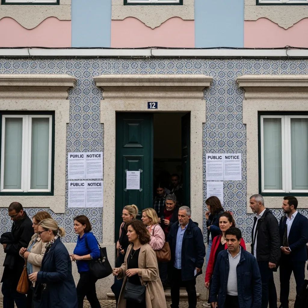 Voters entering a polling station building in Portugal to cast their ballots