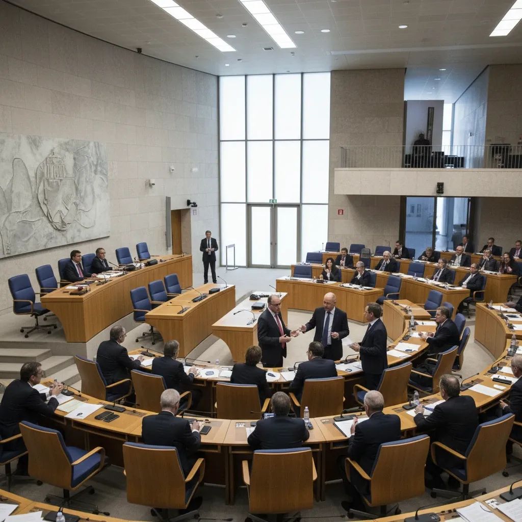 Portuguese Parliament chamber with deputies in legislative session discussing policy