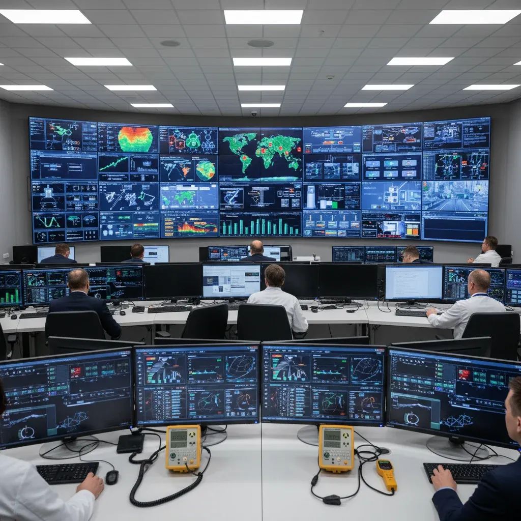 Radiation monitoring control center with detection equipment and digital displays