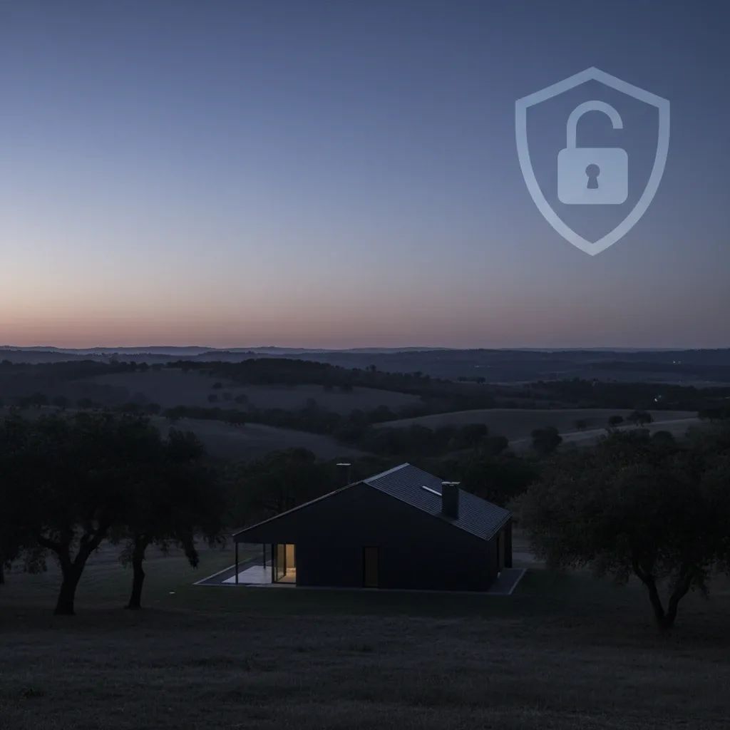 Rural Portuguese house at dusk representing security concerns for expatriate crypto holders