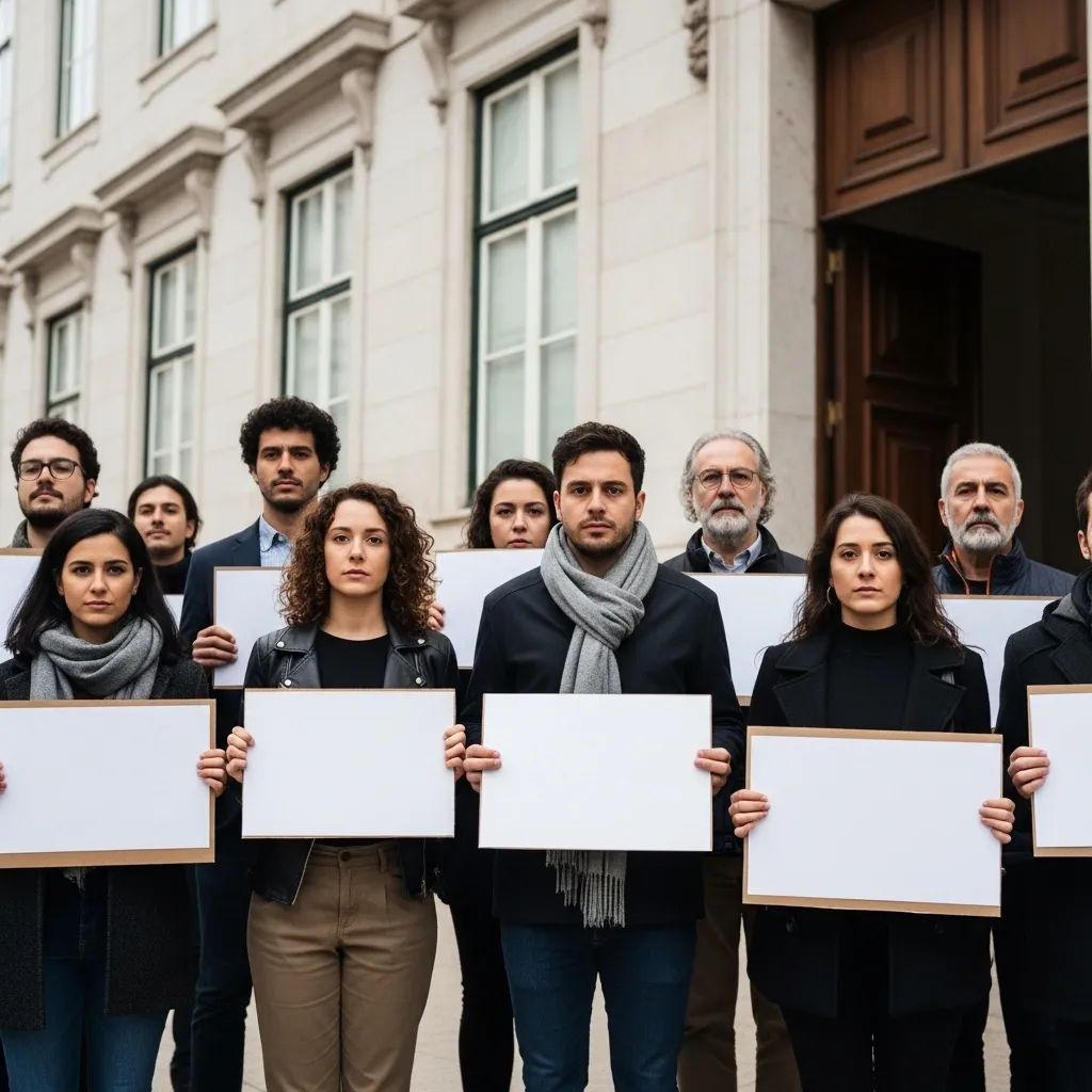 Diverse Banif savers protesting outside a Portuguese government building for compensation