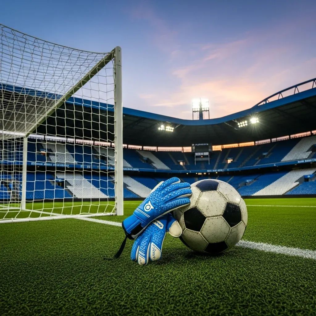 Goalkeeper gloves and football on goal line at Estádio do Dragão