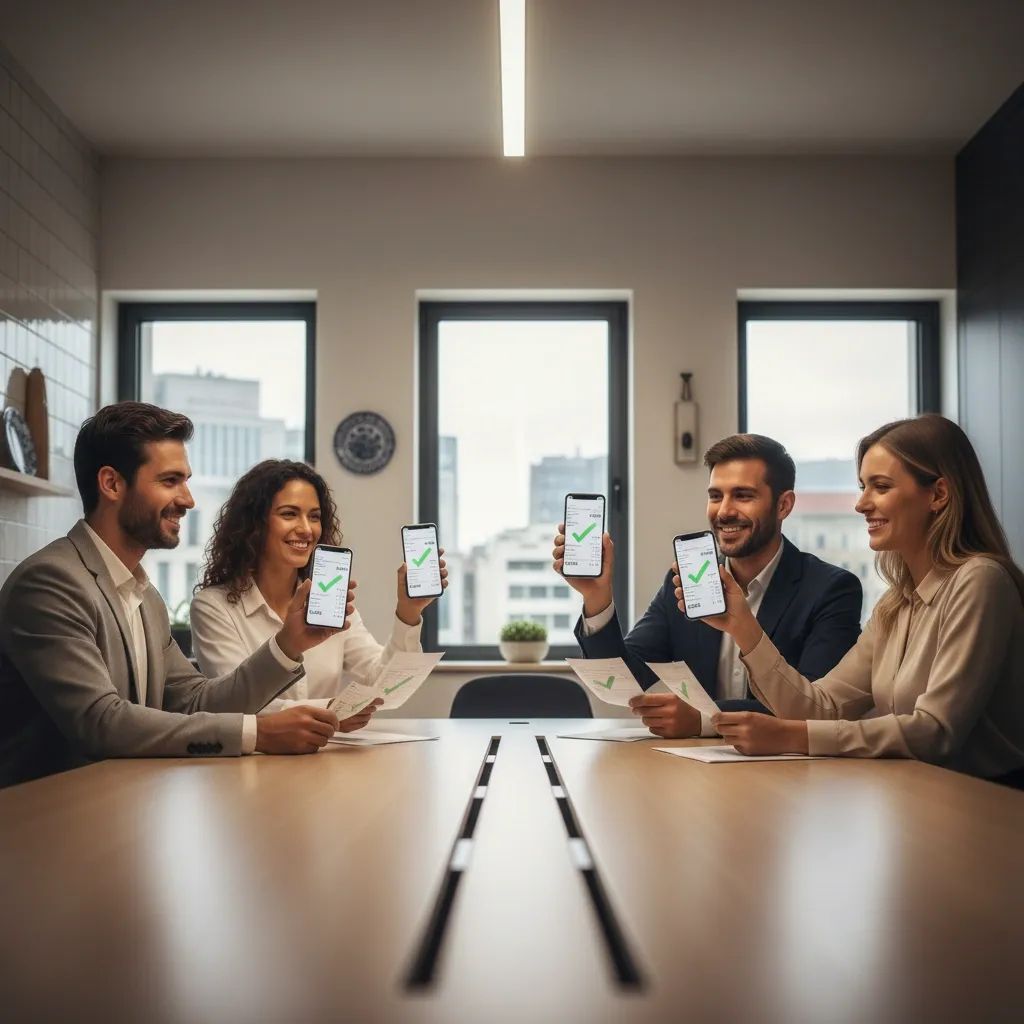 People reviewing phone bills with checkmarks showing approved refund process for consumer compensation