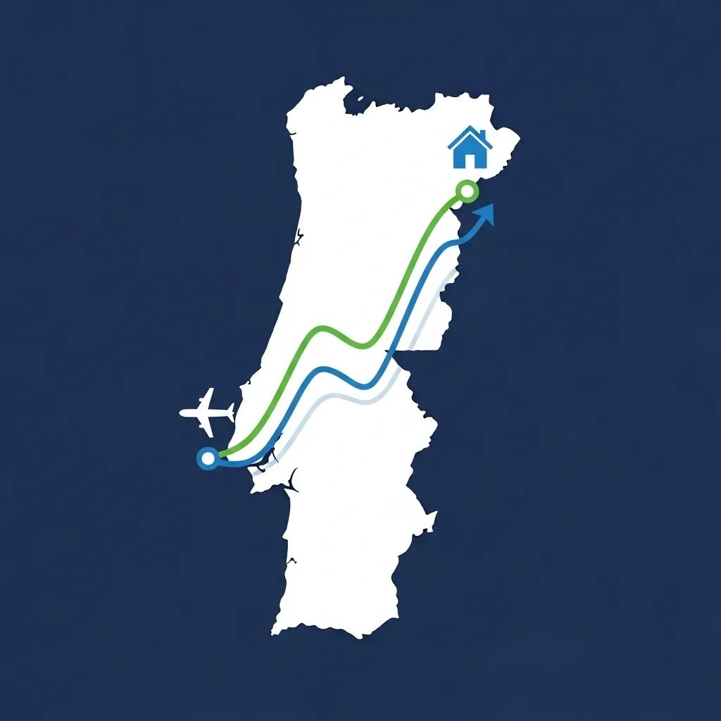 Infographic of Portugal map with rising consumer confidence graph and travel and home icons