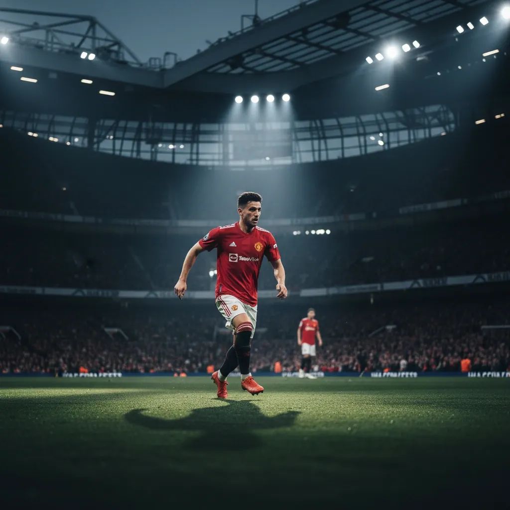 Professional footballer in Manchester United kit during intense Premier League match action