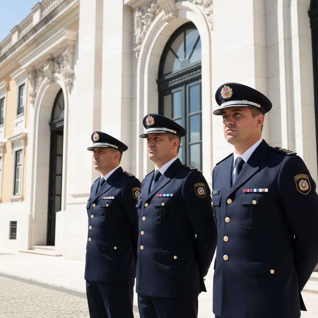 GNR officers gathered outside government building protesting pension reforms in Lisbon