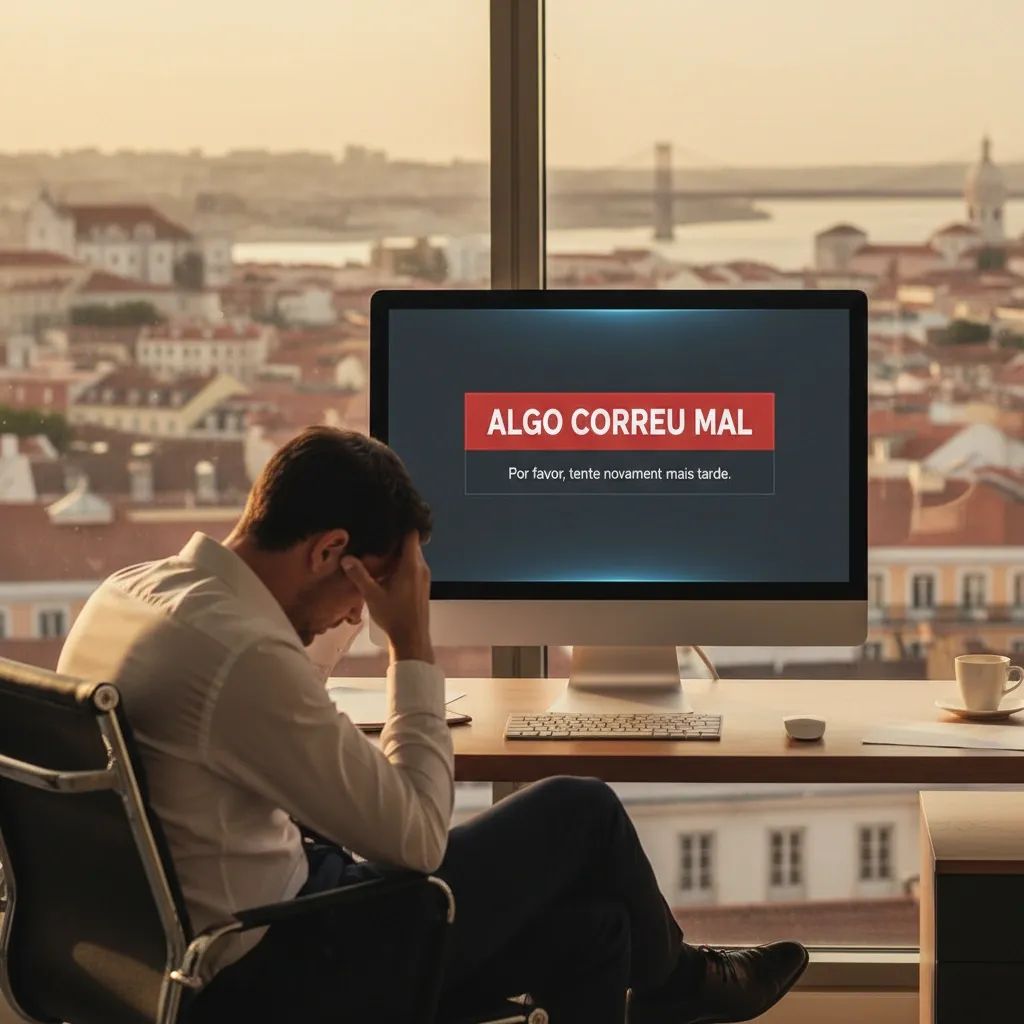 Computer screen displaying X platform error during outage affecting Portuguese businesses in Lisbon